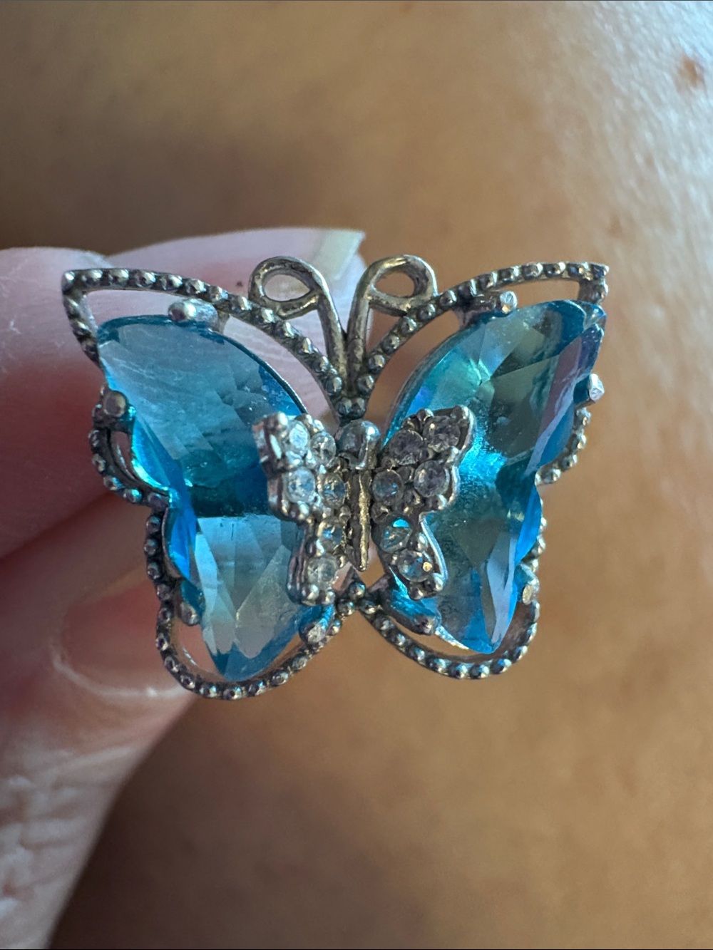 Blue Butterfly Crystal Ring - Moissanite Chips Stamped 925 Silver - Picture 3 of 5